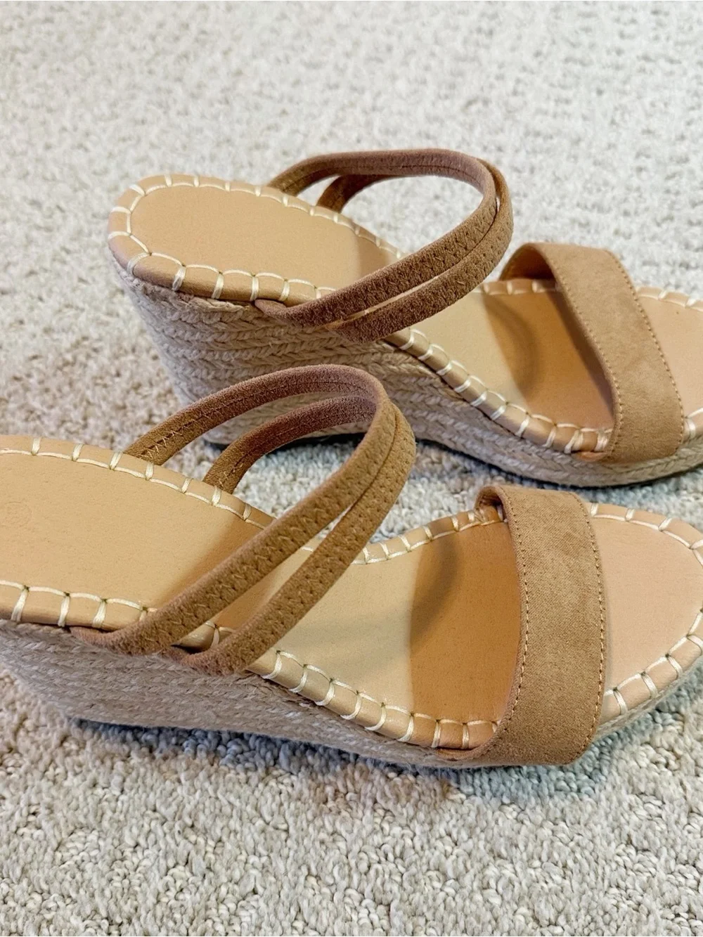Tan Nude Espadrille Sandal Platform Wedge Heel Open Toe Ankle Strap Sz 6.5